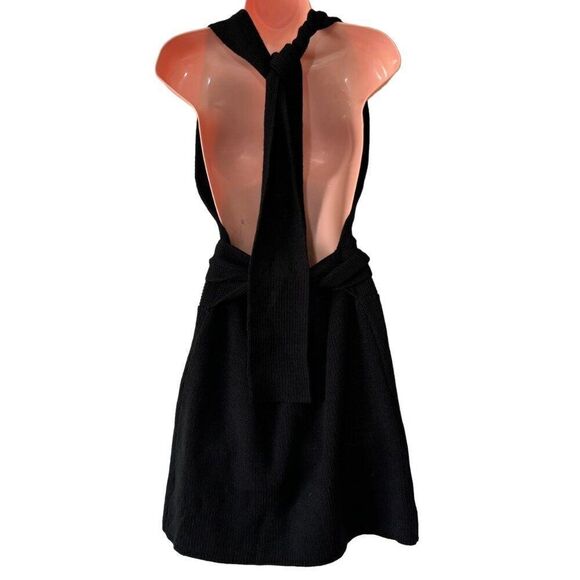 Free People Knitted Sweater Dress Adjustable Ties Black Size XS (Oversized) - Picture 7 of 11